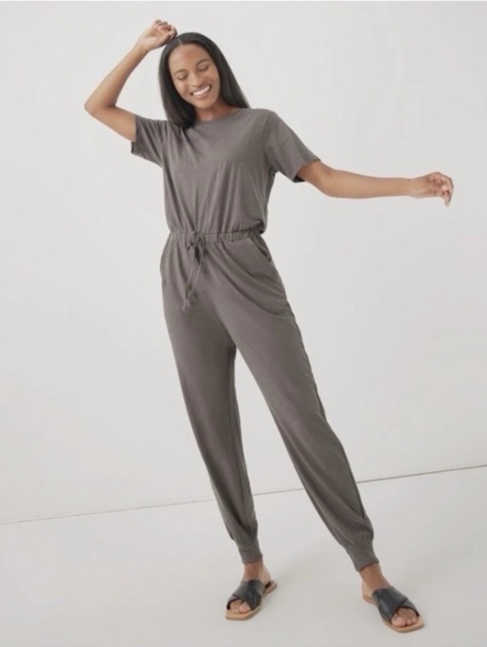 Pact Womens Organic Cotton Short Sleeve Jumpsuit XL Travel Lounge